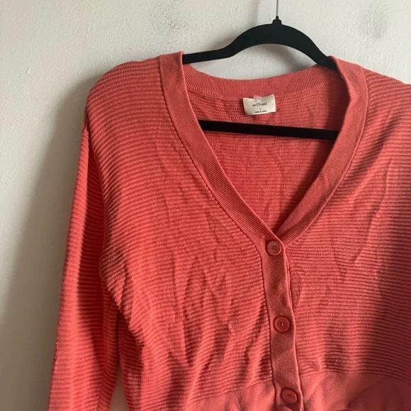 Aritzia Wilfred Sz S Light Knit Orange Cropped Cardigan Sweater - Picture 3 of 8